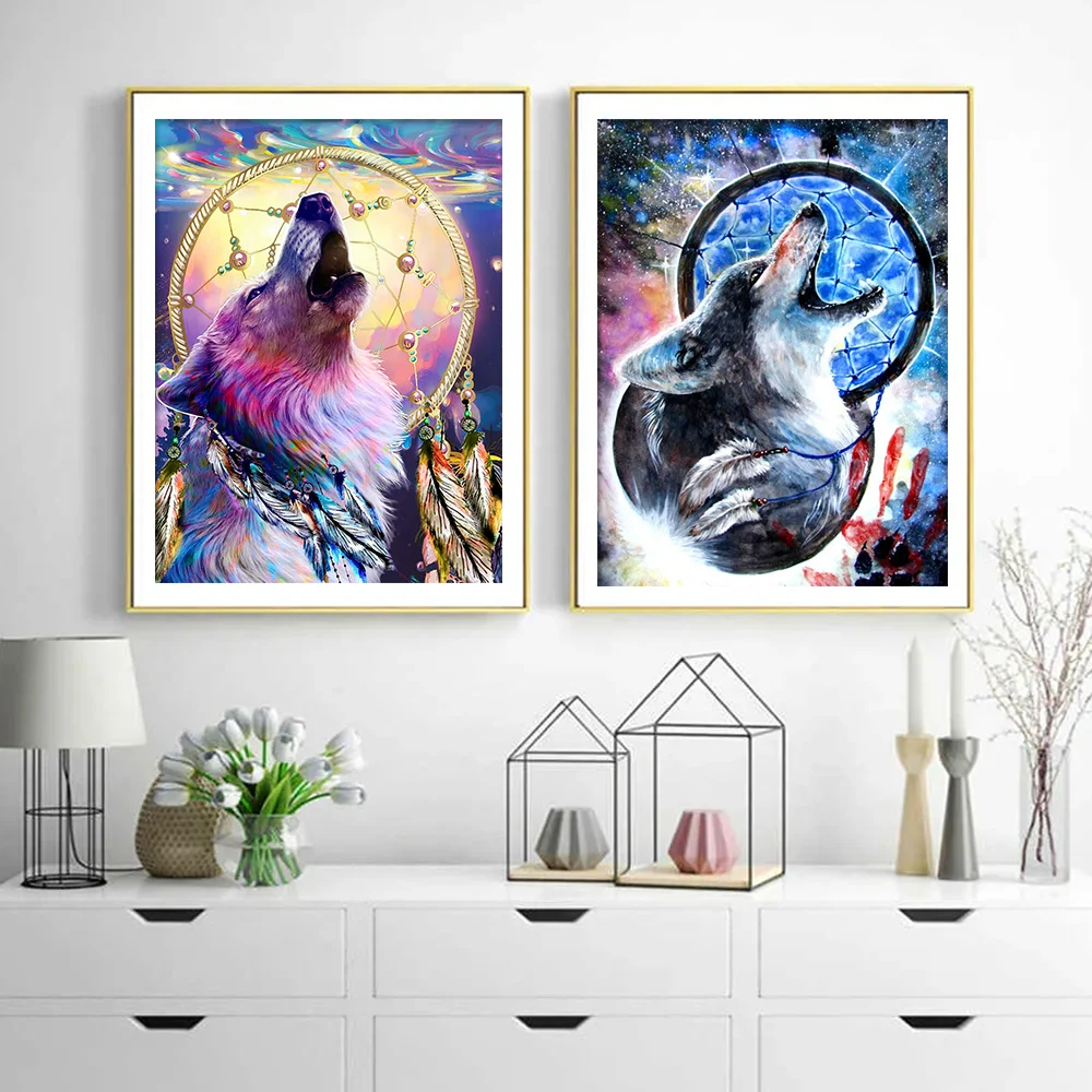 

Алмазная живопись с животными HUACAN, 5D «сделай сам» Стразы с волком для мозаики Ловца снов, полный набор для вышивки, креативные хобби