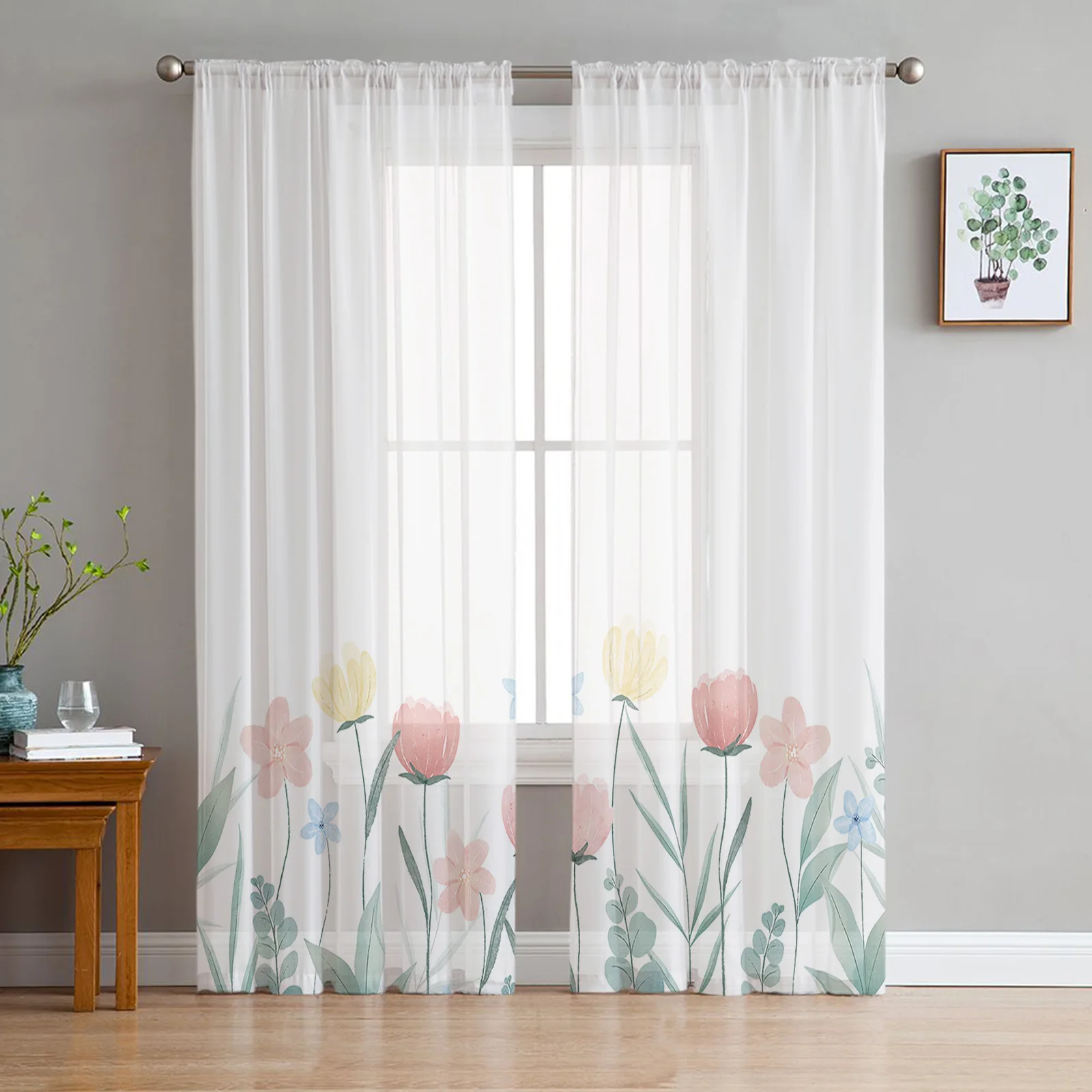 

Цветочные акварельные розовые тюлевые оконные шторы для спальни комнатной гостиной вуаль декоративные прозрачные Занавески занавески
