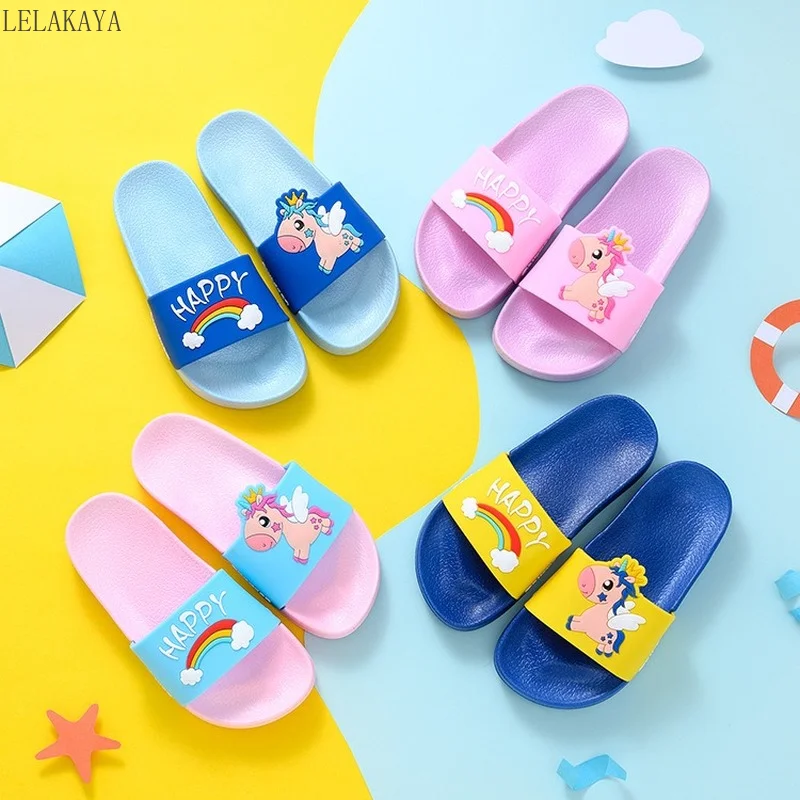 

Children Summer Kids Bath Non-slip Soft Slippers Child Cute Cartoon Rainbow Unicorn Flip Flop Shoes for Boys Girls Beach Sandals
