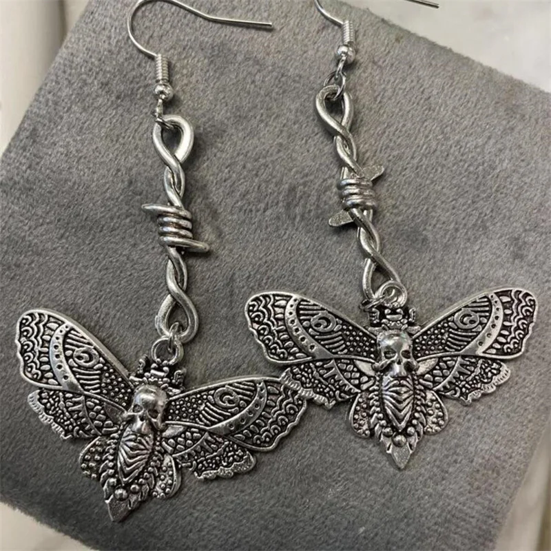 Гот Эстетический Панк Стиль Мотылек Кулон Женские Индивидуальные Серьги Череп