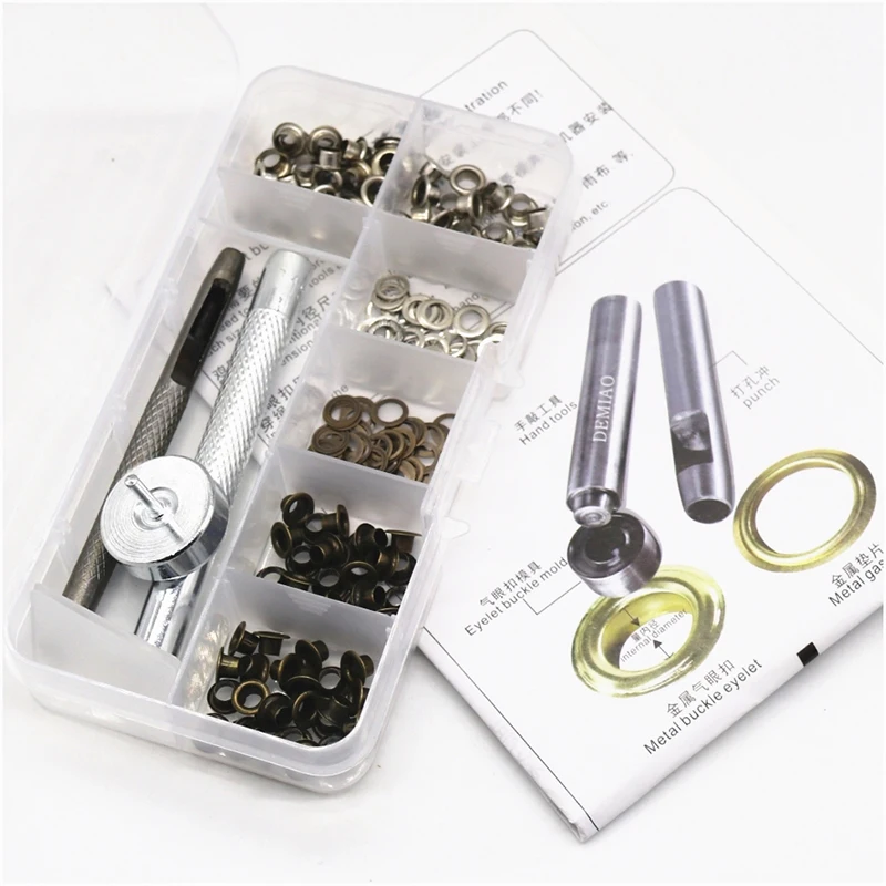 

100 Sets 4mm Metal Eyelet Buckle + Installation Tools High Quality Shoe Eye Tag Air Eye Buttons DIY Handmade Buttons