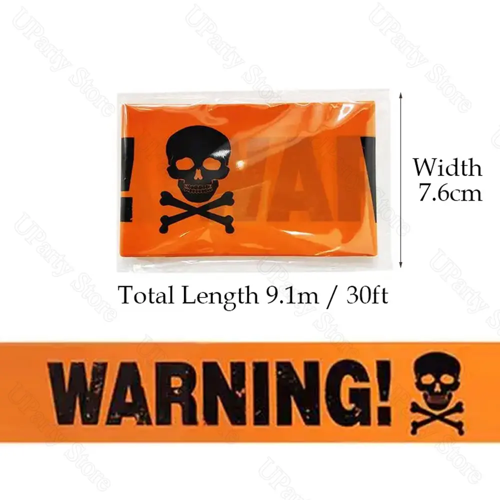 Предупреждающая лента для Хэллоуина 30 футов желтая оранжевая с зомби летучими