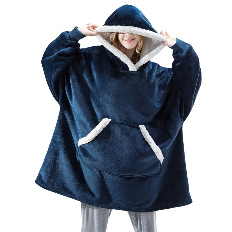 2022 autumn and winter wearable lamb fleece lazy blanket men and women can wear home casual plush sweater