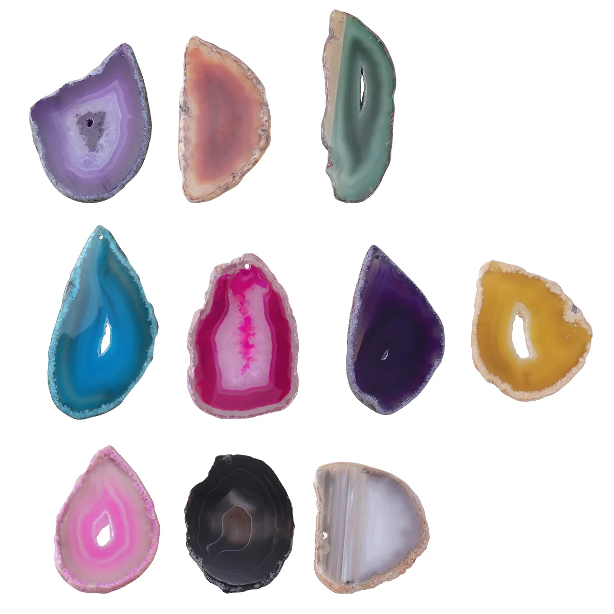 

10pcs Drilled Agate Slices Agate Pendant Slice Irregular Shapes Hollowed DIY Accessories 50x80mm (Random Color)
