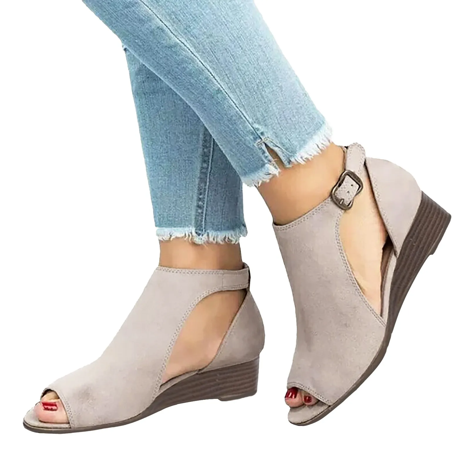 

Женские босоножки; Сезон лето; Новинка 2023 года; Женские босоножки на танкетке с открытым носком; Удобная женская обувь на платформе с ремешком и пряжкой; Сандалии на каблуке