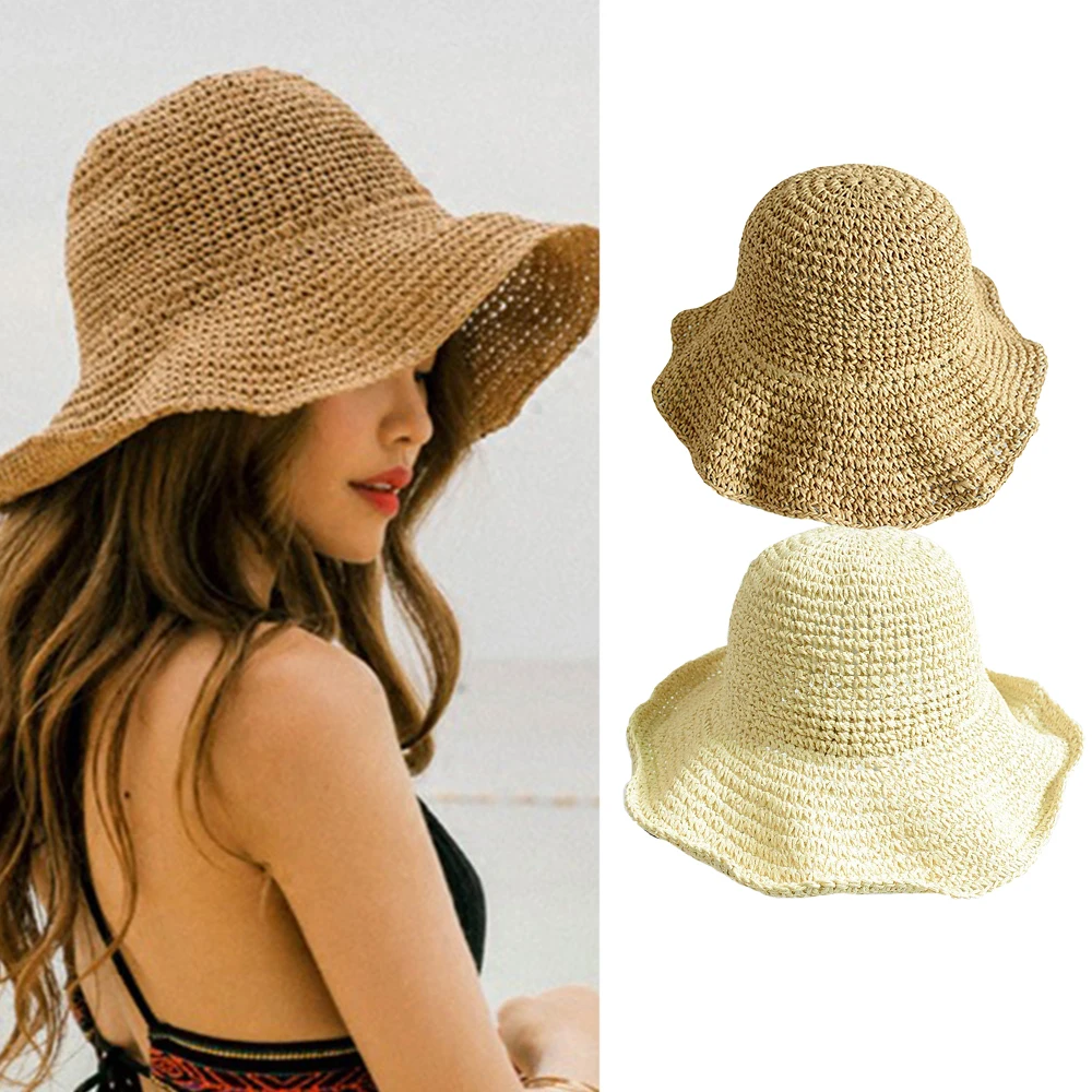 

Women's Outing Straw Hat Sun Visor Holiday Cool Hat Folding Straw Hat Seaside Beach Hat Tide Summer Hats Wide Large Brim Sun Hat