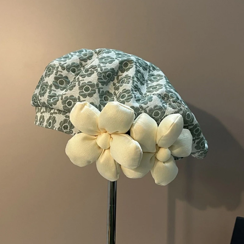 

Simple Beret Hat French Beret with 3D Flowers Sun Protection Cap Beanies Cap Newsboy Hat Travel Hat Gift for Women Girls