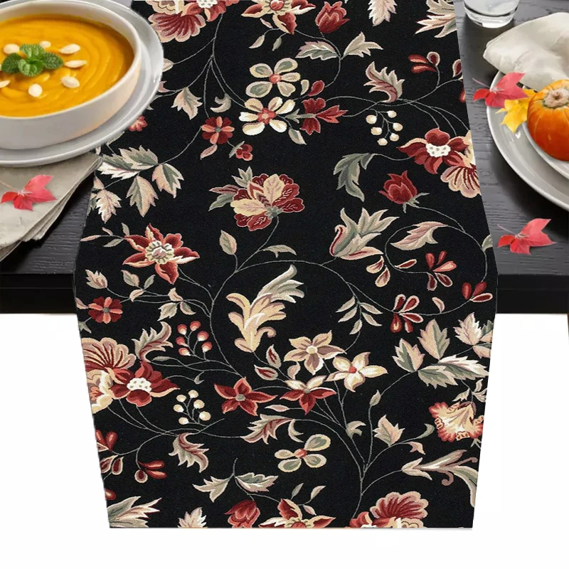 

Vintage Flower Pattern Table Runner Luxury Banquet Party Wedding Tablecloths Fashion New Year Kitchen Waterproof Tablecloths