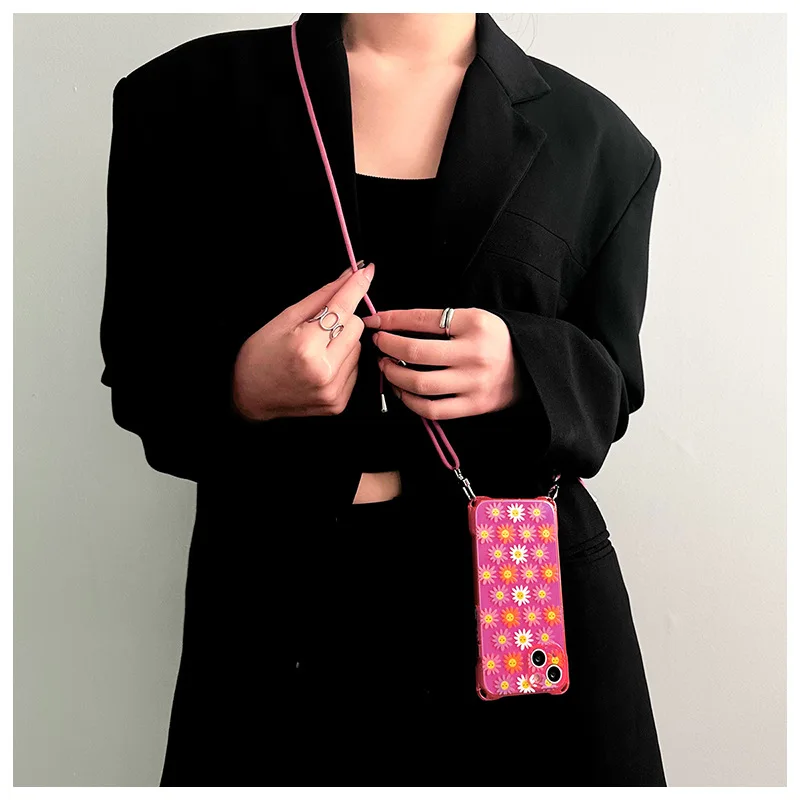 

Cute Sunflower Crossbody Necklace Cord Lanyards Phone Cover Case for iPhone 14 13 12 11 Pro Max Plus