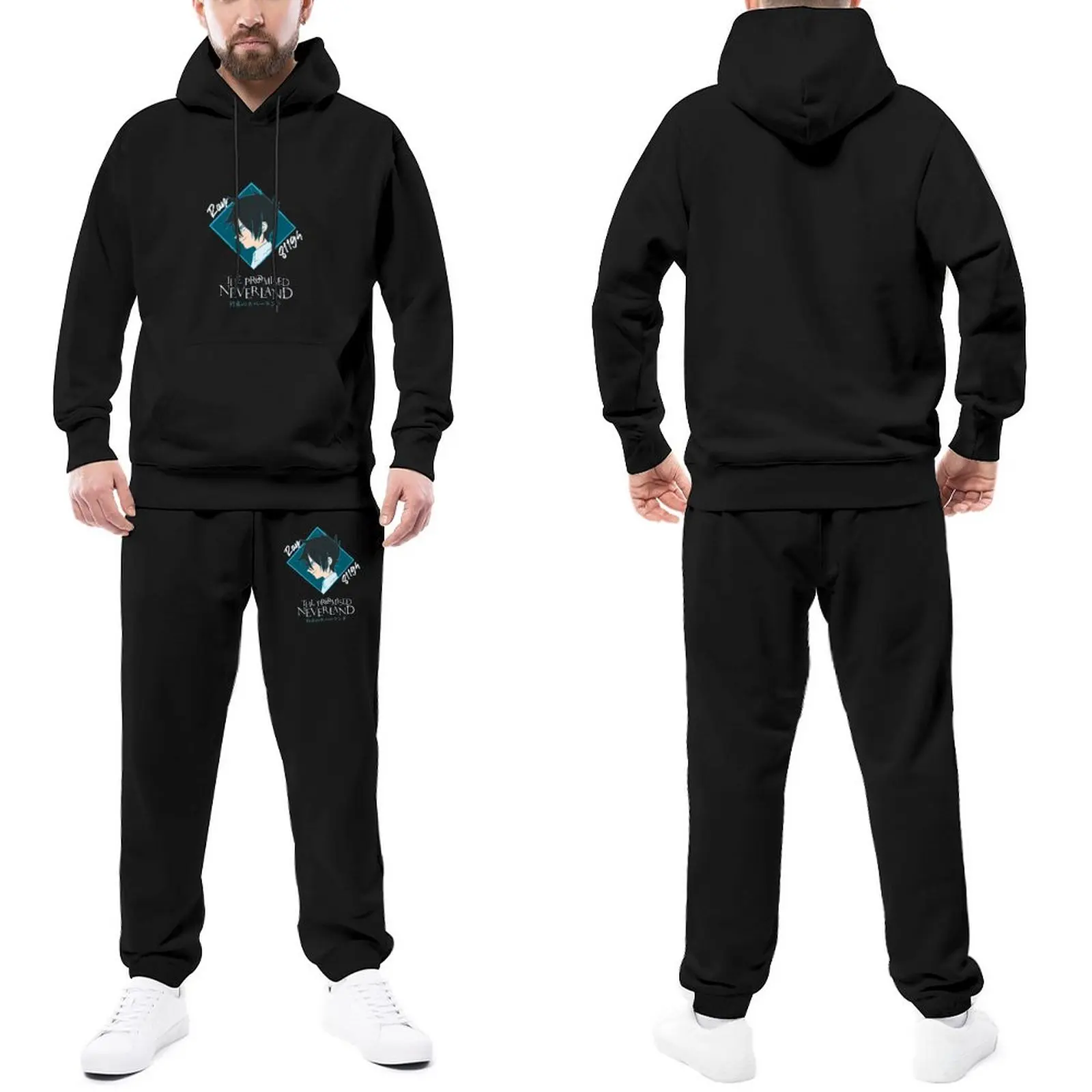 

THE PROMISED NEVERLAND RAY Tracksuits Men Manga Funny Anime Hoody Sweatpant Set Print Hooded Suits Day Street Style Jogger Sets
