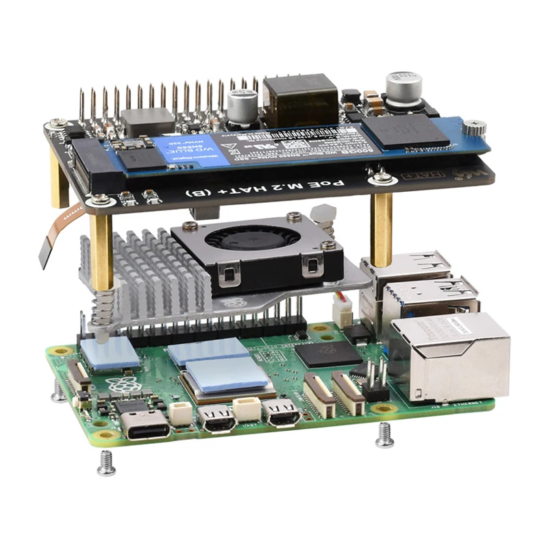 Raspberry Pi 5 PCIe To M.2 с PoE HAT (B) поддержка протоколов NVMe высокоскоростное чтение и запись