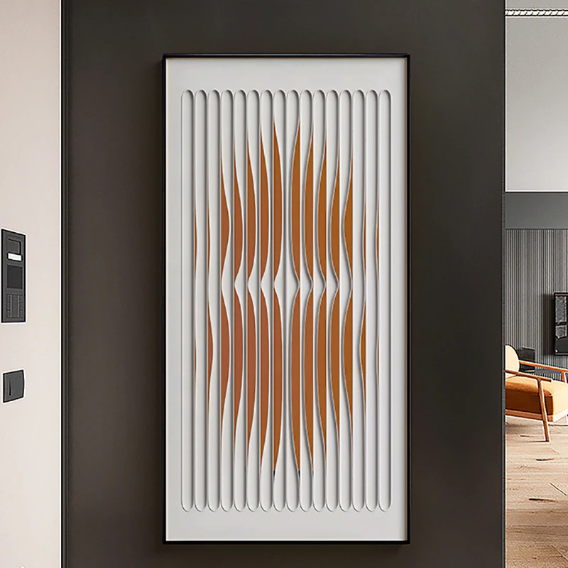 

Dynamic And Static Modern Simple Luxury Porch Black Thickened Border Crystal Porcelain Painting Orange Abstract Hanging Painting