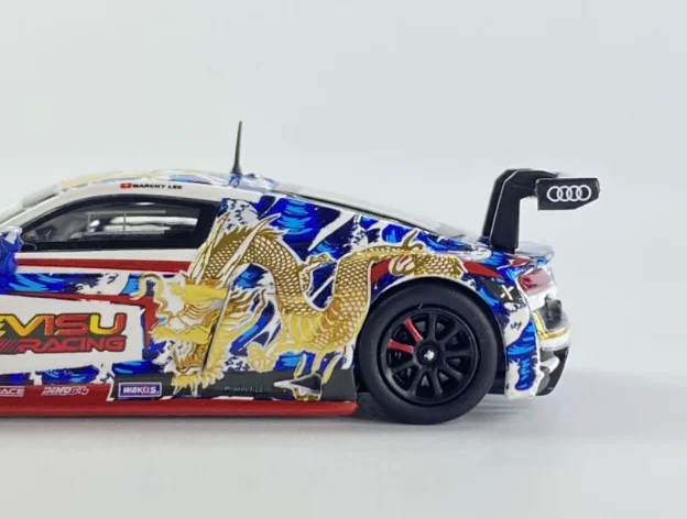 Фото Масштабная модель автомобиля 1:64 2020 Macau GT World Cup R8 Fushen LMS Evisu из литого сплава, коллекционная, для взрослых, игрушка для мальчиков №4
