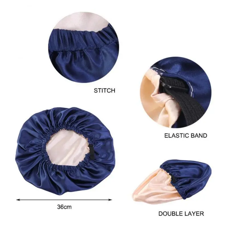 

Invisible Head Cover Hat Adjusting Button Hair Caps Double Layer New Round Cap For Curly Springy Hair Satin Hat To Sleep Flat