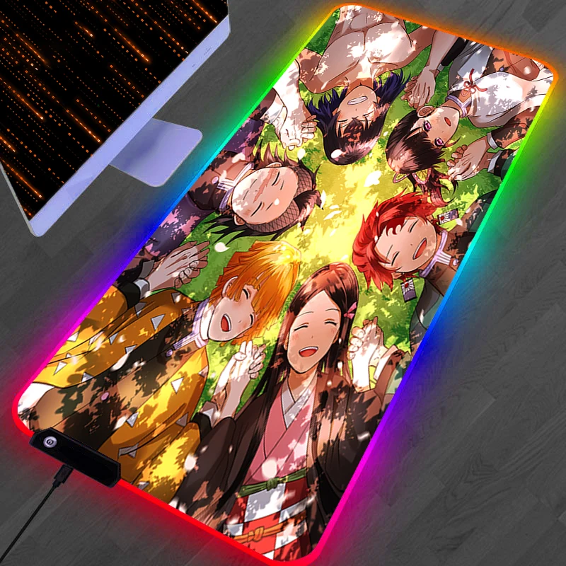 

Demon Slayer Zenitsu LED Light Mousepad RGB Keyboard Cover Desk-mat Colorful Mouse Pad Waterproof Multi-size Computer Gamer