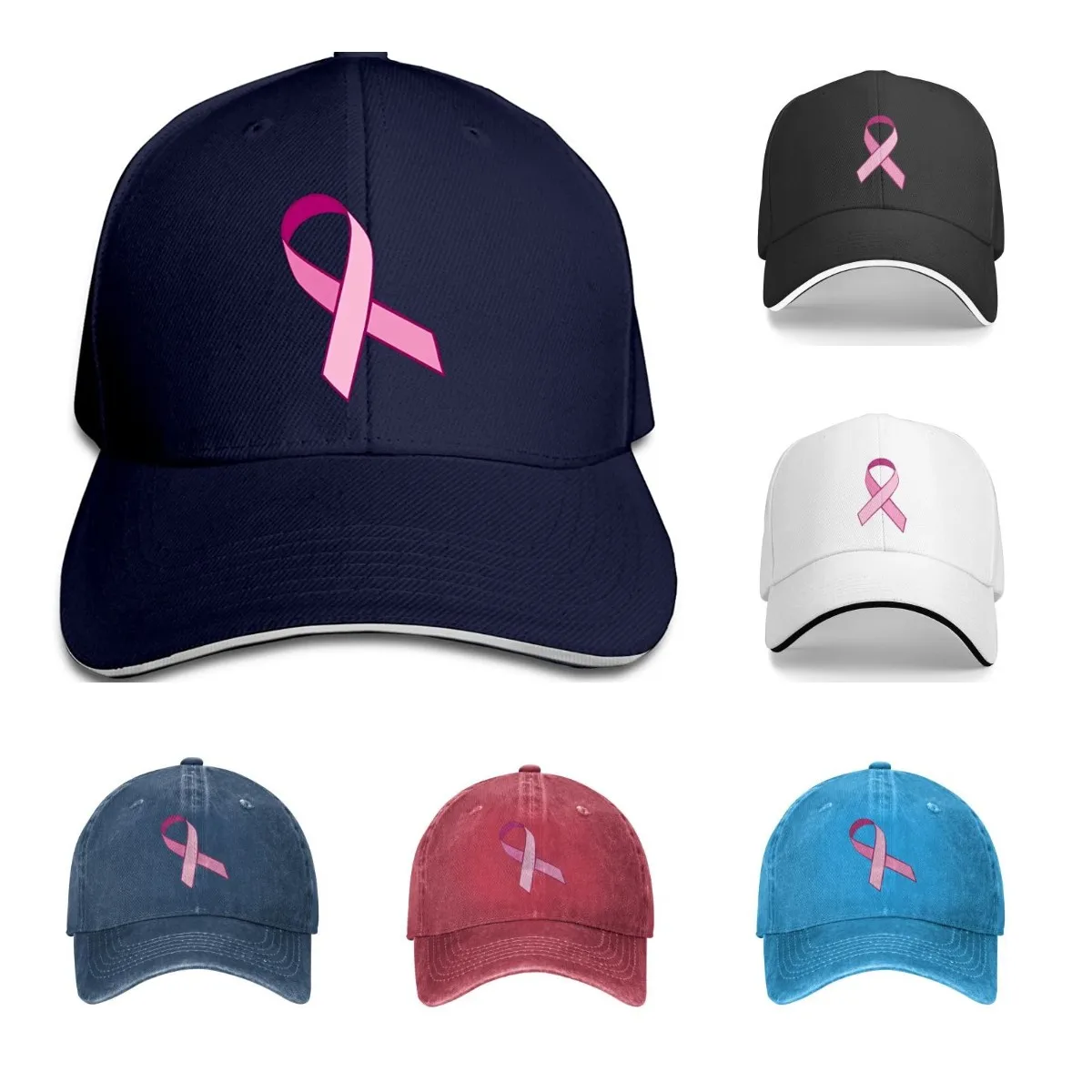 

Men's Pink Ribbon Breast Cancer Awareness Washed Twill Sandwich Caps Hats