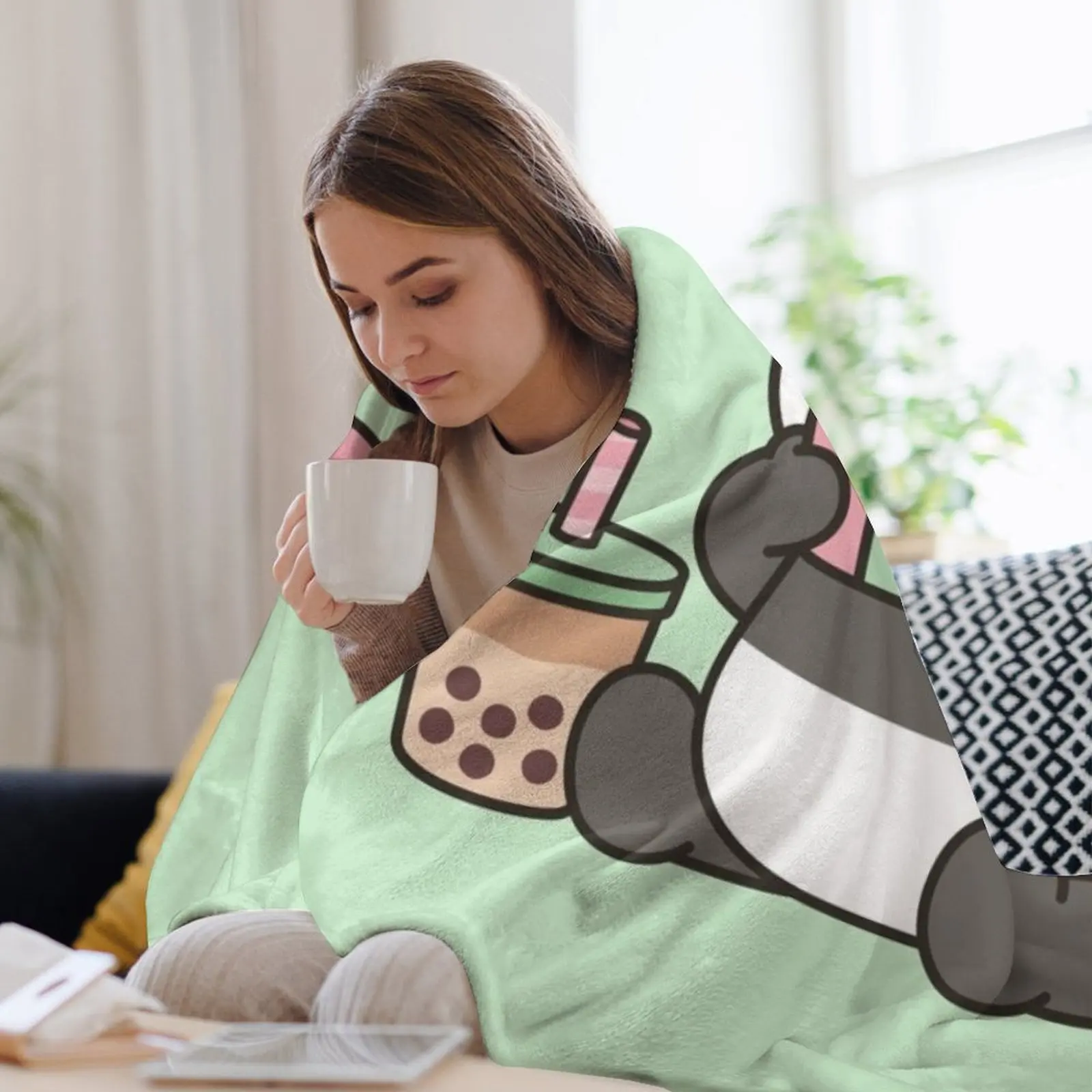 Милая маленькая панда-геймер с наушниками пледы декоративные кровати аниме