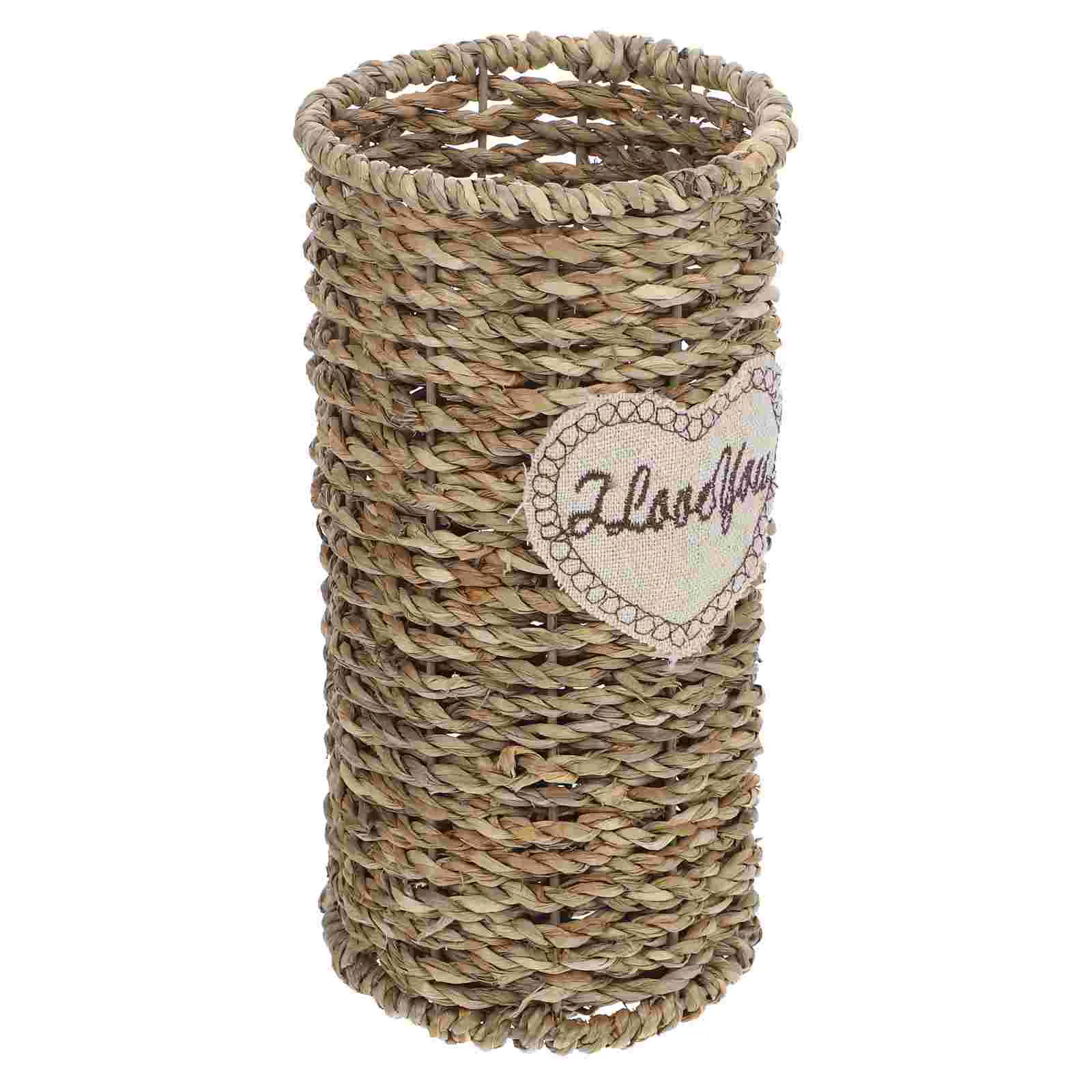 

Vase Flower Woven Planter Farmhouse Pot Office Container Desktop Rustic Wedding Dried Rattan Arrangement Basket Seagrass Bouquet