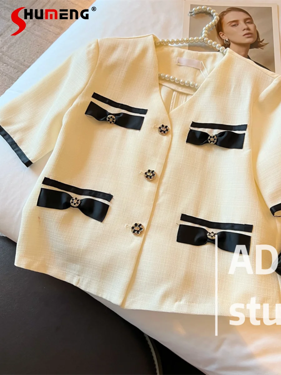 

New Ladies Fashion Simple Classic Style Short Sleeve Jacket Women 2022 Summer High-Grade Elegant Slimming Solid Short Coat Top