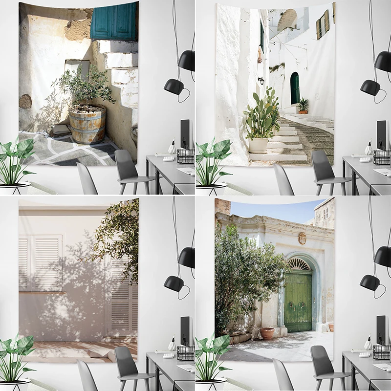 

Rustic White Wall Natural Landscape Tapestry Wall Hanging Cactus Tapestry Home Room Decoration Background Can Be Customized
