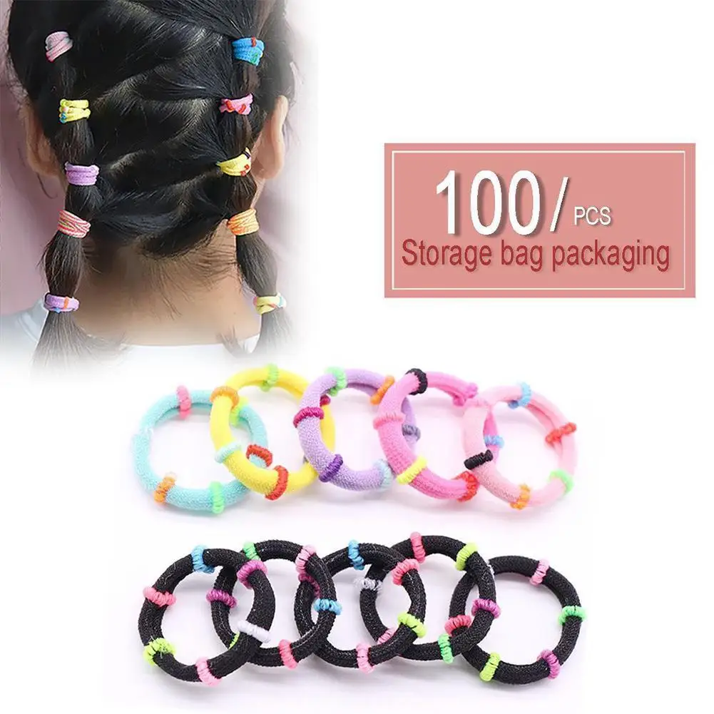 

100pcs Girls Candy Color Elastic Nylon Band Durable Ponytail Holder Small Fashion Rubber Band Kids Hair Accessories