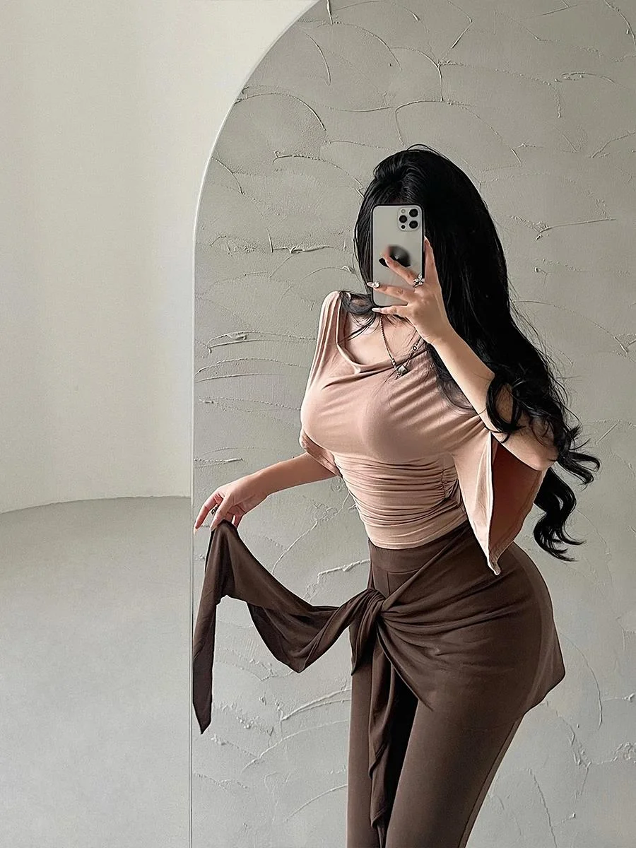 Desire Сексуальная футболка с откидным воротником на одно плечо морщинистая