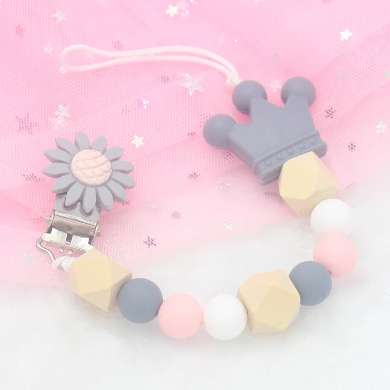 

Safety Wooden Baby Infant Toddler Dummy Pacifier Silicone Soother Nipple Clip Chain Holder Strap Baby Chew Toy for Baby