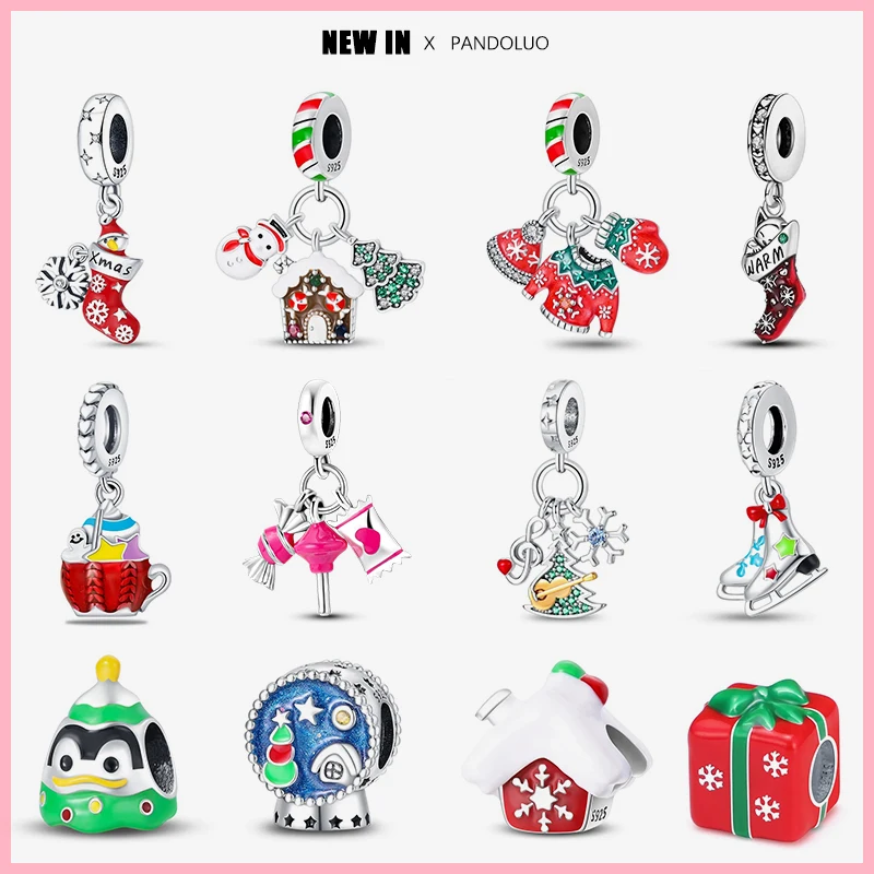 

2023 New in Christmas Series Charm Beads Fits Pandora Original Bracelet For Women 925 Silver Pendant Bead Jewelry Festival Gift
