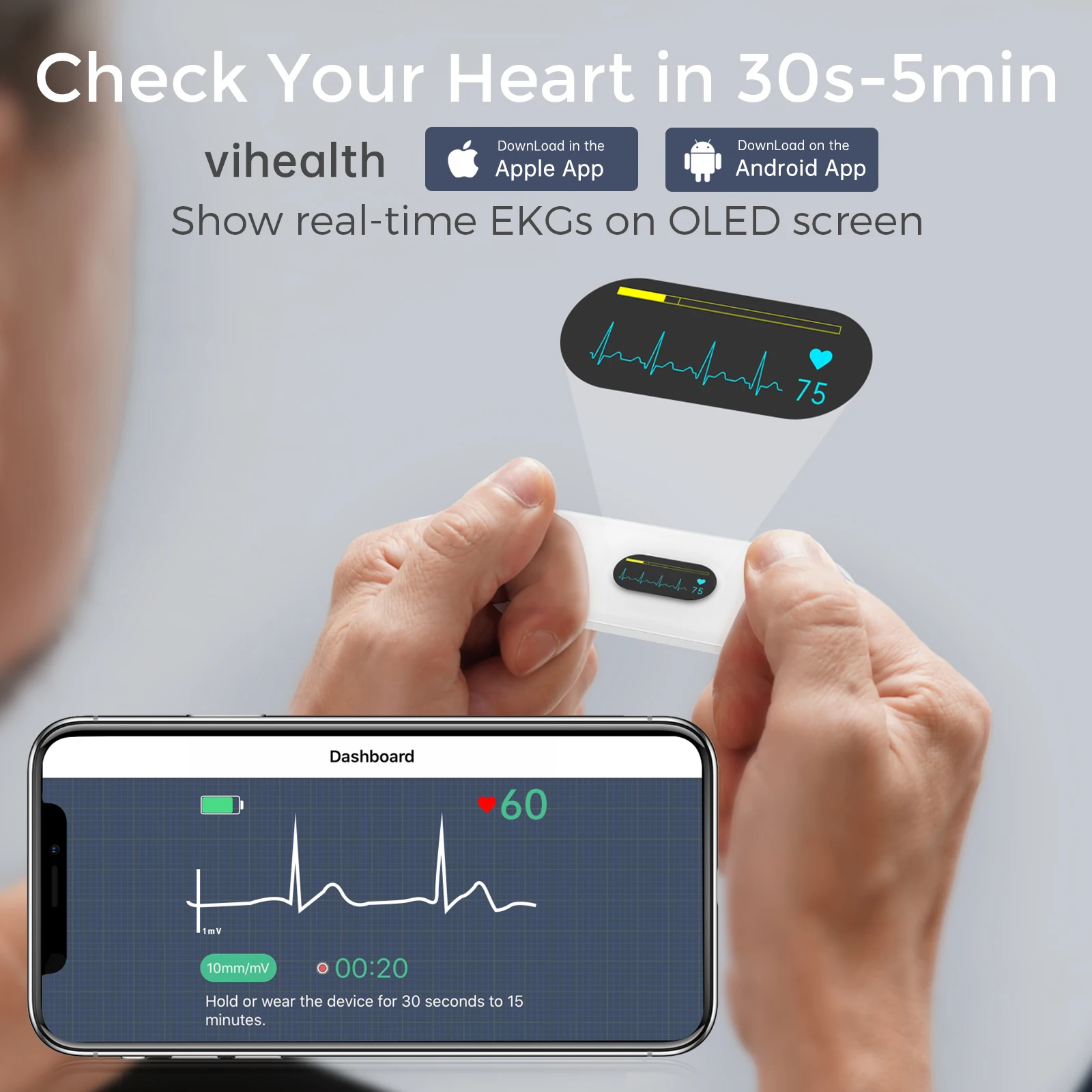 Holter ECG Monitor OLED Bluetooth EKG Cardiaco Heart Monitoring Wearable Electrocardiograma Unlimited Data Storage Share