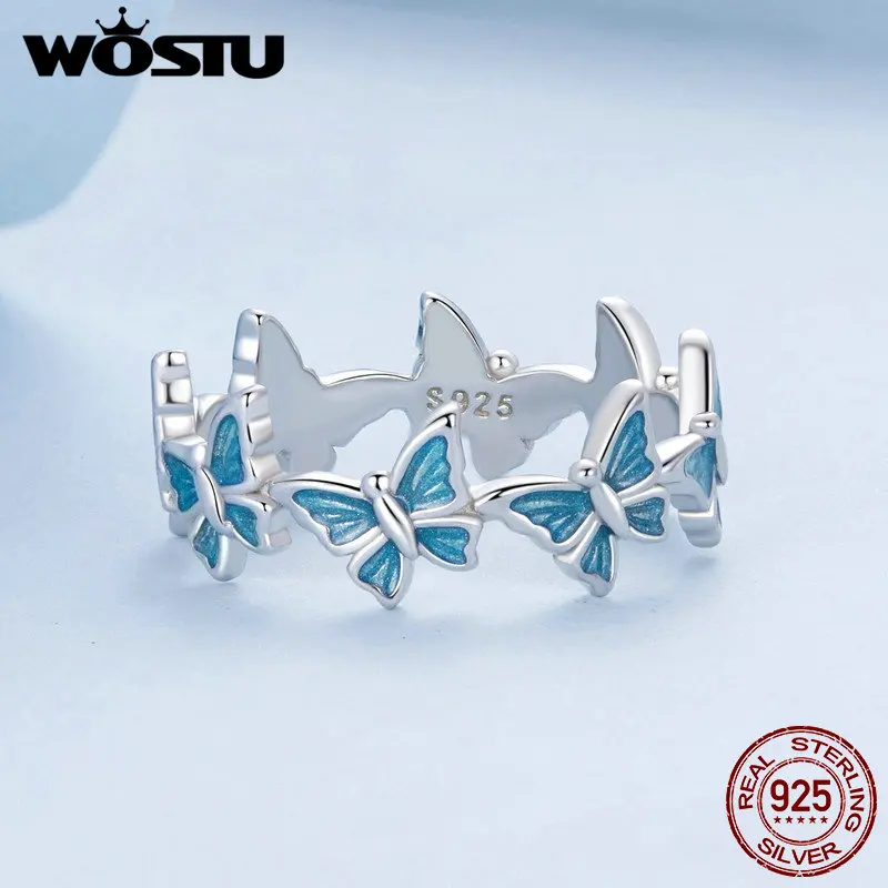 Wostu серебро 925 пробы синий кольцо с бабочкой ювелирные изделия для женщин жена