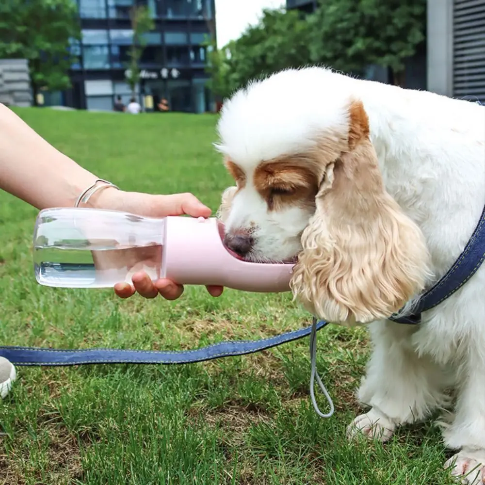 

2 in1 Dog Water Food Bottle Plastic Removable Dog Drinking Bowl Leakproof Pushing-type Puppy Feeder Bowl Training