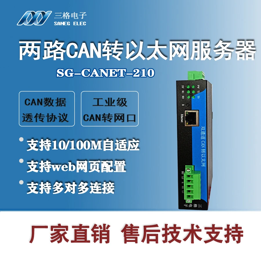 2-сторонний направляющий рельс Can-Ethernet-сервера/конвертера Can-Ethernet-Порта