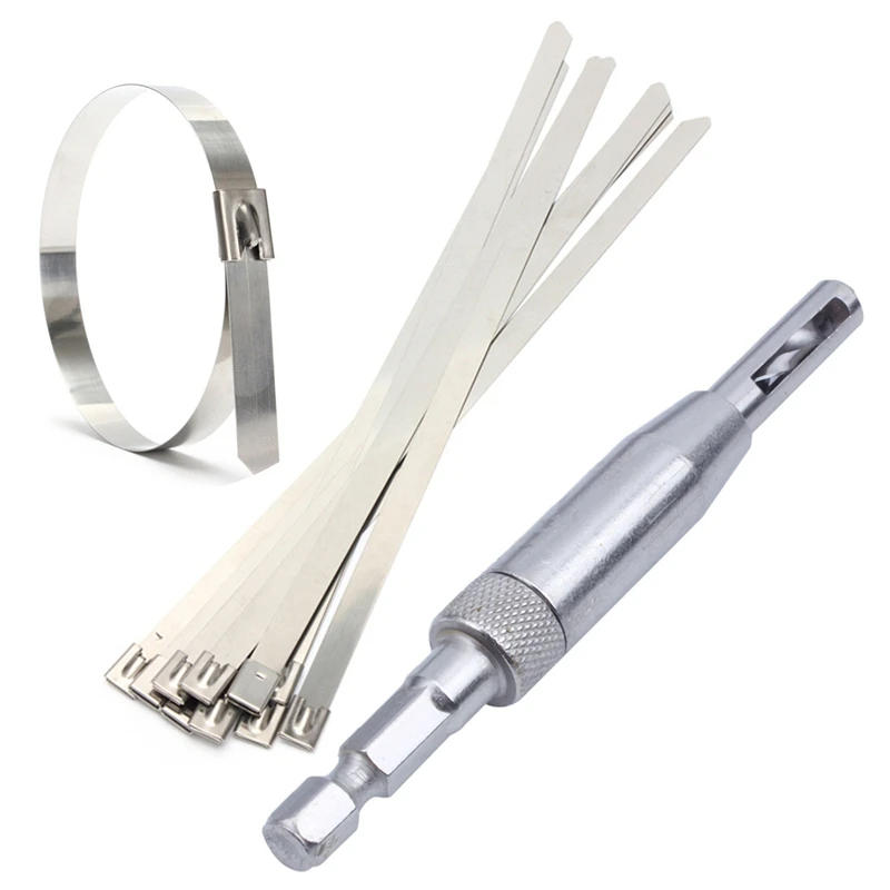 

10Pcs Stainless Steel Metal Cable Zip Tie Wrap Exhaust Straps With 4Pcs HSS Self Centering Hinge Drill Bit Set