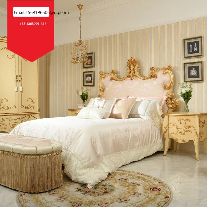 

Роскошная Европейская Дворцовая вилла на заказ, резная двойная кровать из цельной древесины, французская кровать принцессы 1,8 м