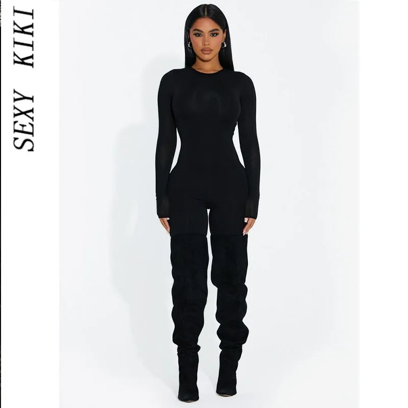 2022 autumn women's autumn and winter fashion solid color tight-fitting sports fitness long-sleeved jumpsuit women