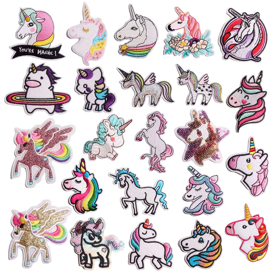 

1 Piece Unicorn Embroidered Cloth Patch Anime Rainbow Horse Badge Cute Patches for Clothing Iron Applique Jeans Patchs Fusible