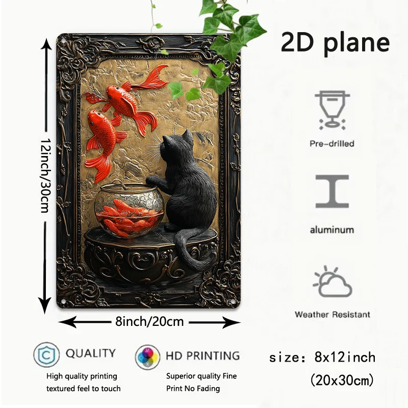 Декор комнаты 1 шт. Черный кот и пруд кои 3D алюминиевый настенный рисунок
