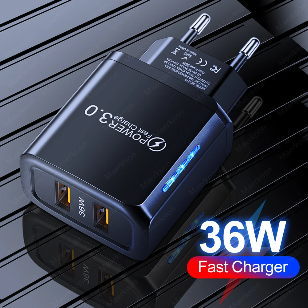 

Quick Charge 3.0 Dual USB Charger 36W Fast Charging Phones Adapter For Samsung Xiaomi Huawei EU/US Plug Portable Travel Chargers