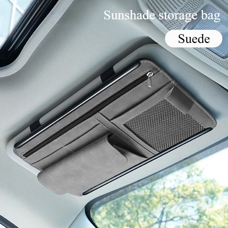 

Многофункциональный автомобильный солнцезащитный чехол для хранения, замшевый внутренний зажим для очков, держатель для удостоверений личности - внутренний автомобильный органайзер