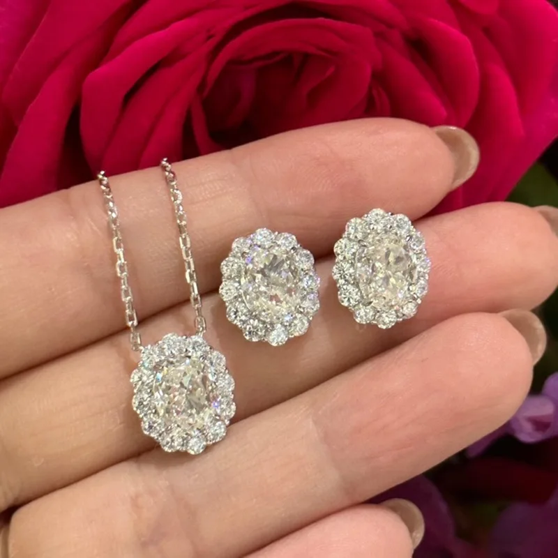 S925Серебряный искусственный бриллиант овальный ручная инкрустация