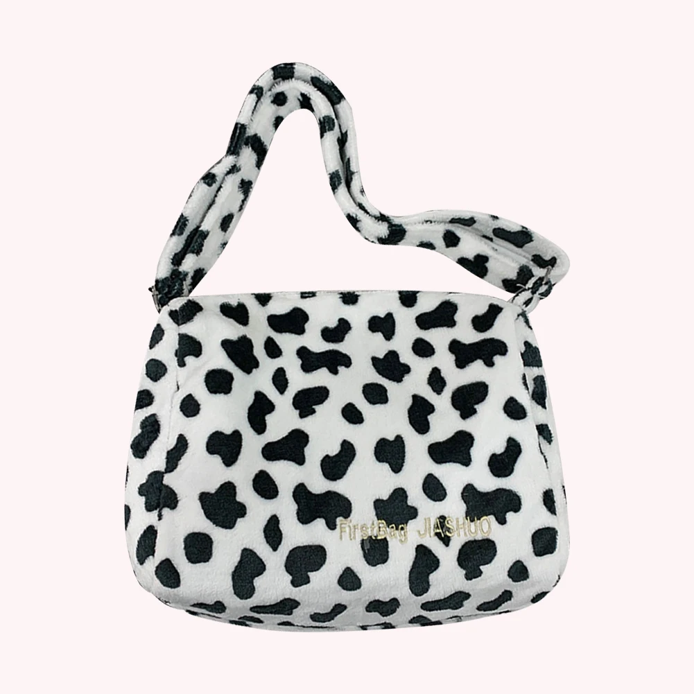 

Японские сумки через плечо, мягкая плюшевая Корейская сумка через плечо, Студенческая сумка-тоут с коровьим принтом, вместительная для поку...