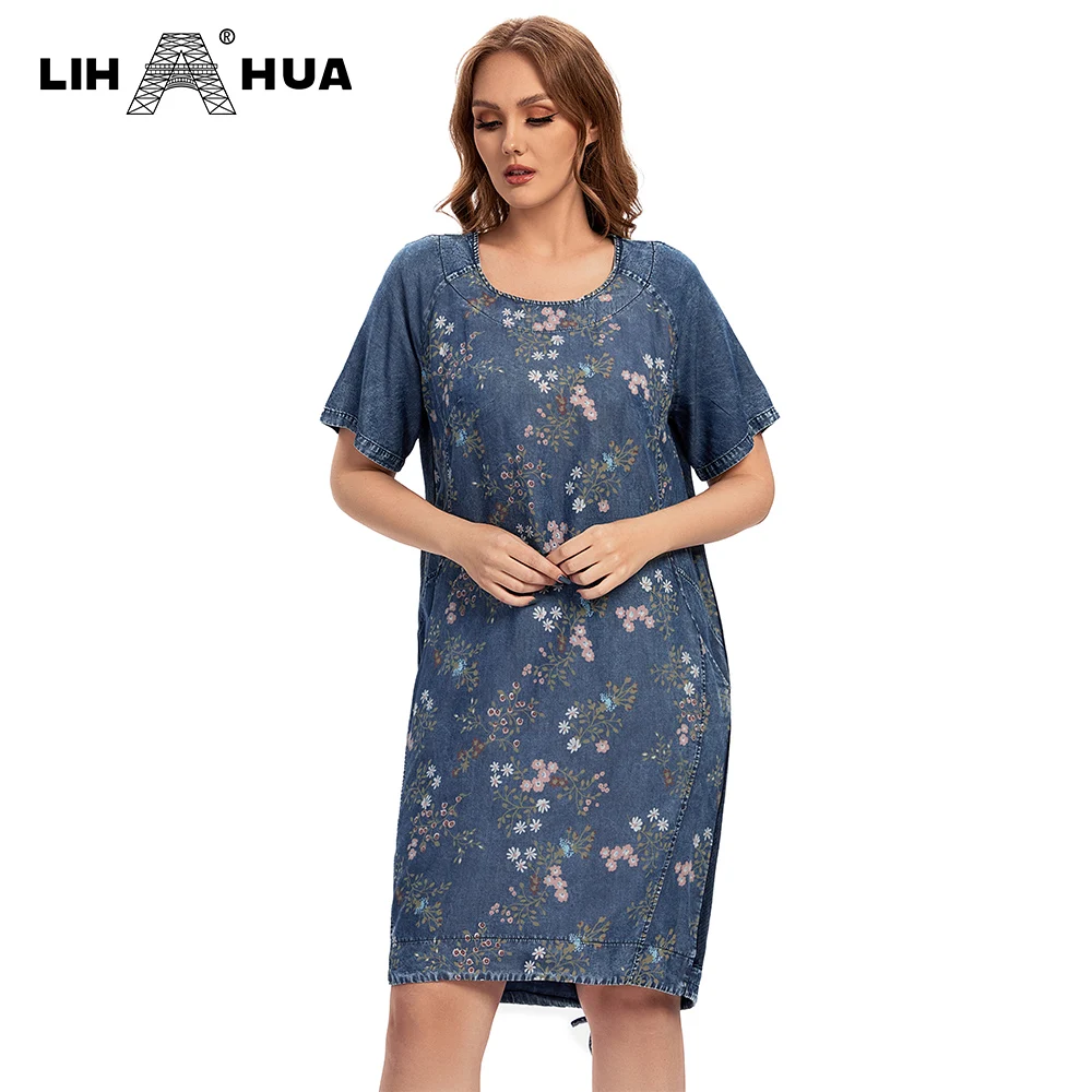 LIH HUA Женское джинсовое платье больших размеров с принтом Летнее повседневное