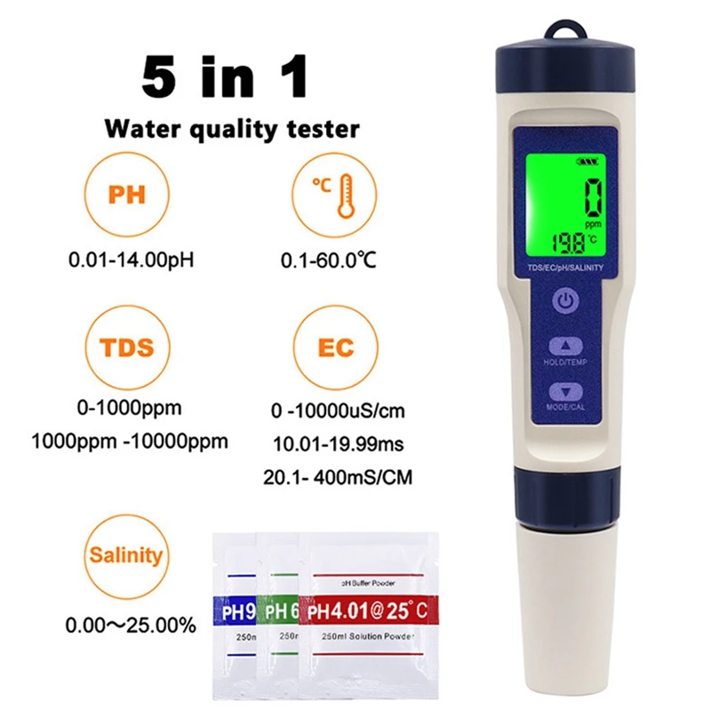 Акция! Цифровой измеритель температуры воды TDS/EC/PH/солености тестер для бассейнов
