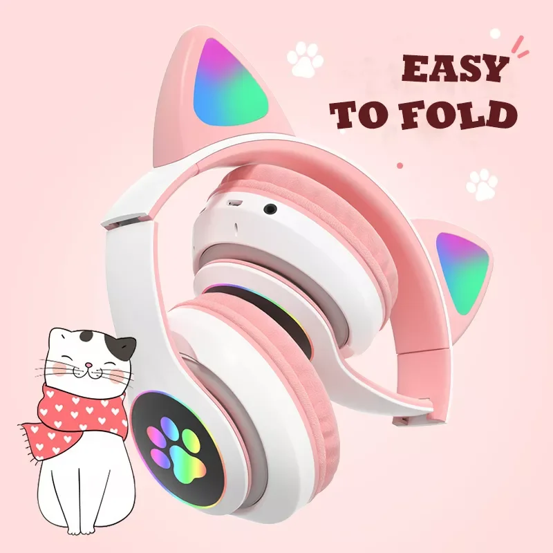 

NEW Cat Ear Wireless Headphones Bass Noise Cancelling Adults Kids Girl Bluetooth Headsets Support TF Card Casco With microphone