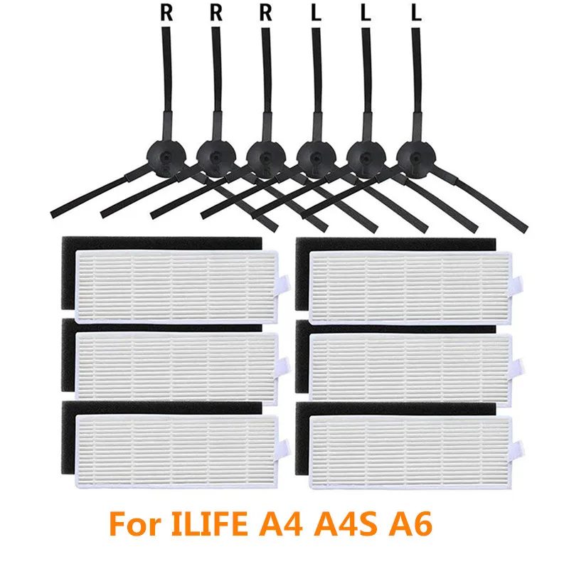 

12pcs Hepa Filter Side Brush Kit for ILIFE A6 A4 A4s Polaris PVCR 0726 Amibot Robot Vacuum Cleaner Spare Replacement Parts