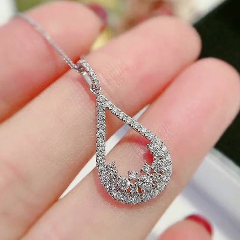 

CAOSHI Fashion Female Chic Necklace with Drop Shape Pendant Dazzling Crystal Elegant Women's Wedding Accessories Trendy Gift