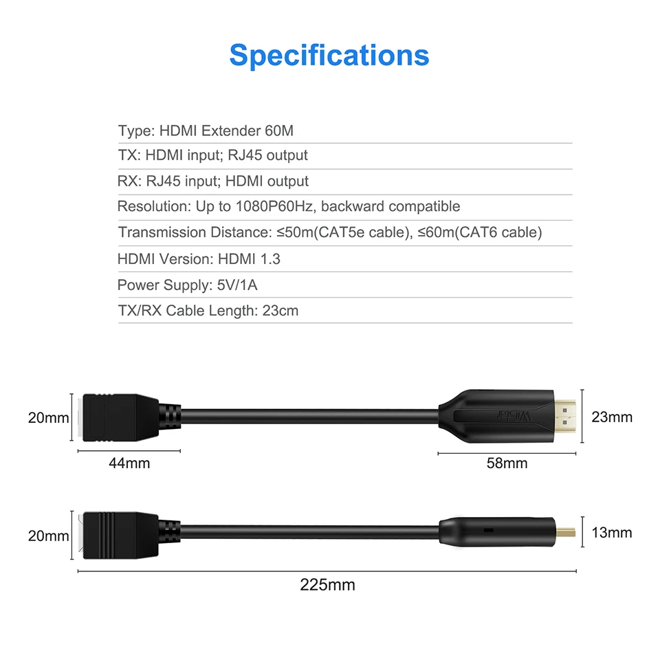 1 пара HDMI RJ45 удлинитель 60 м по категории 5e/6 сети Ethernet LAN к ретранслятор 1080P для HDTV DVD