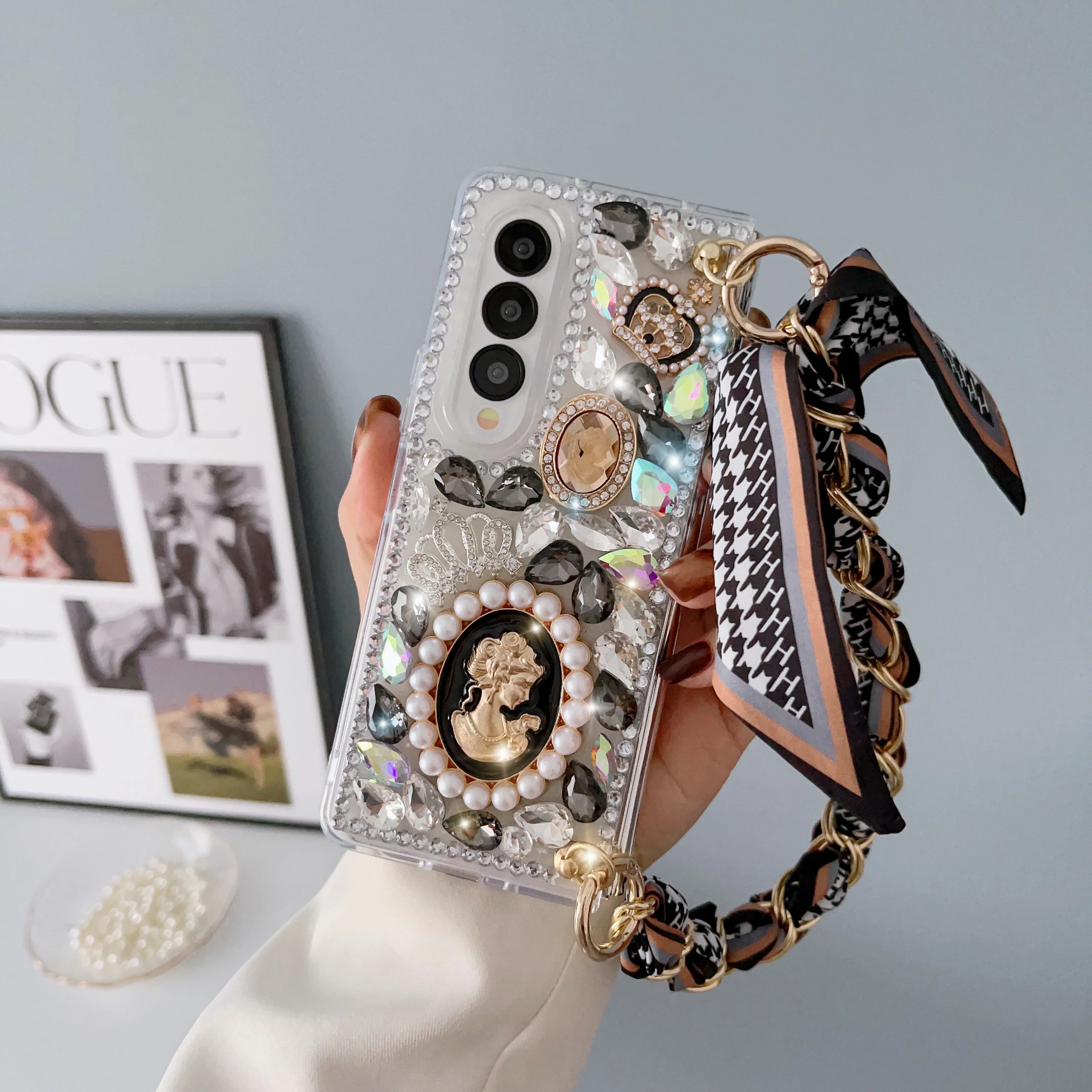 

Чехол для телефона с рельефным жемчугом и портретом богини для Samsung Galaxy Z Fold 4 3