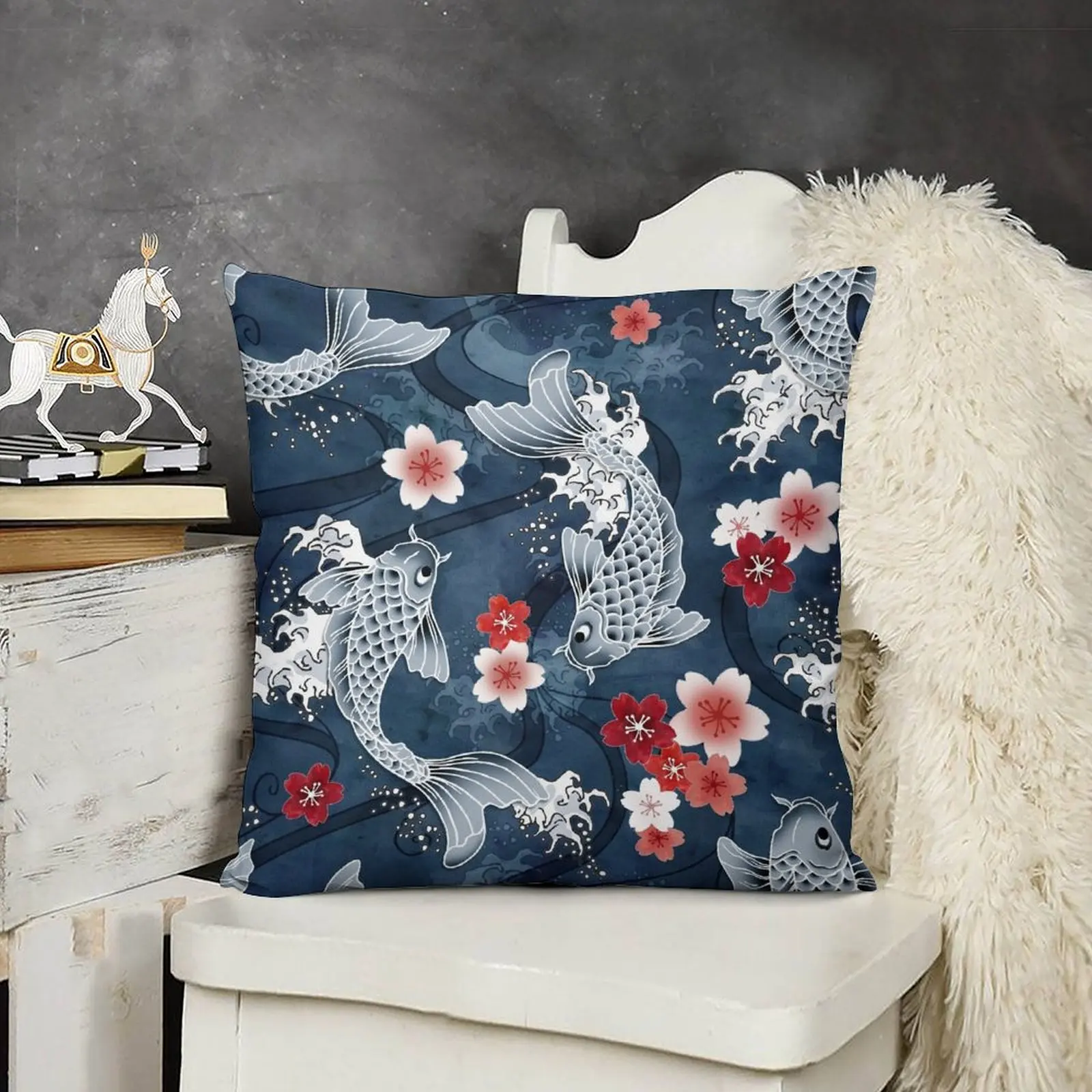Декоративная синяя Подушка Koi sakura в форме цветка Декоративные диванные подушки