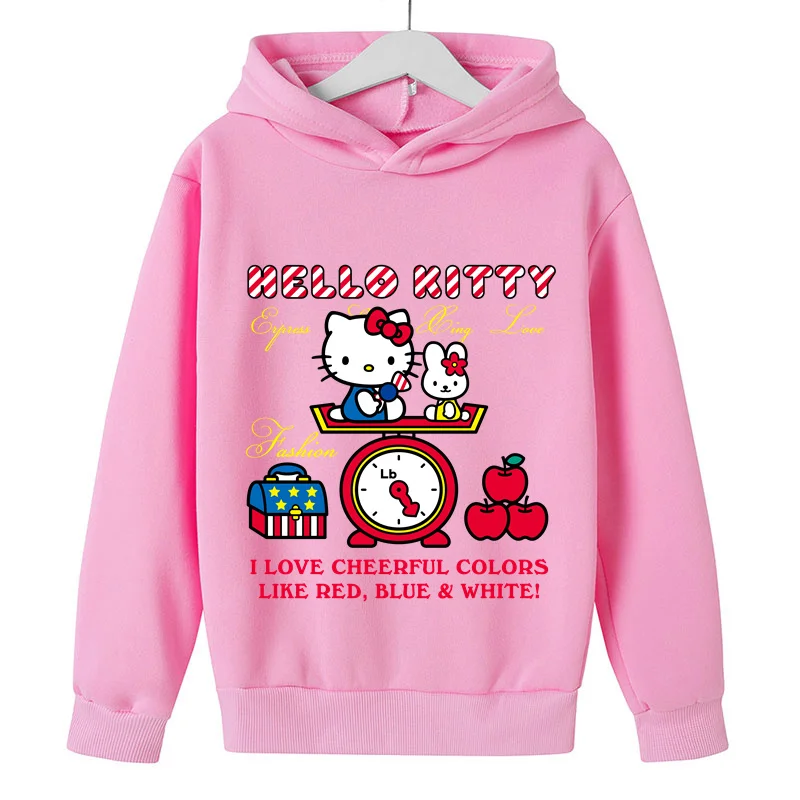 

3-16 Years Kids Cotton Hoodies Hello Kitty Anime Sweatshirt Long Sleeve Children Clothes Boys/Girl Cool Tops Kids Size 3-16 T